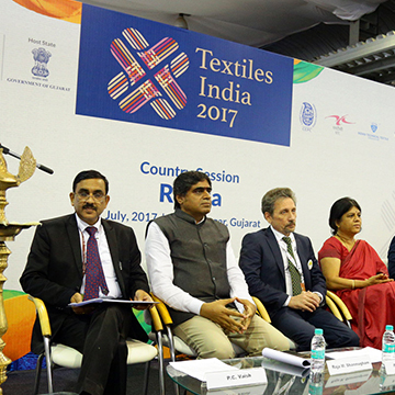Shri P.C. Vaish, CMD, NTCL, while presenting the National Textile Corporation Limited in the country session for Russia during the program organized for different countries in the mega exhibition Textiles India 2017 and participating in the discussion.